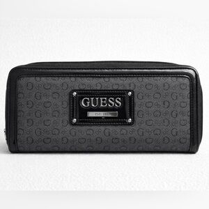 Guess Laurel large zip-around wallet Charcoal and Black Logo Wallet